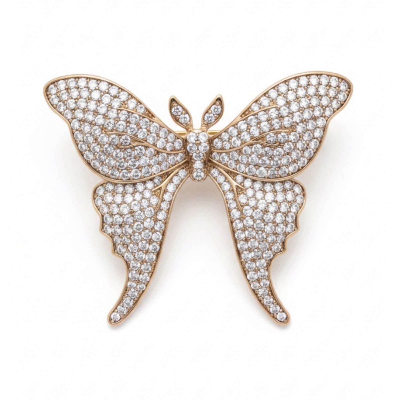 Elegant Gold Plated Butterfly Brooch Pin For Women White Crystals